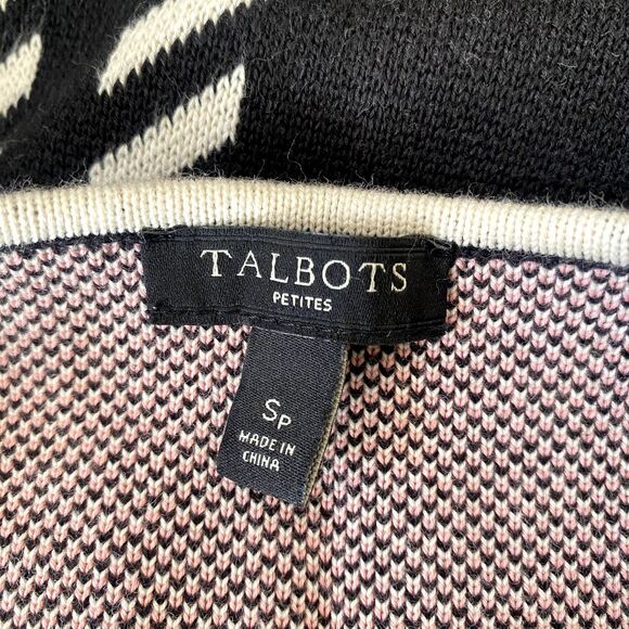 Talbots Black Houndstooth Plaid Coatigan Button Sweater Classic Size SP - Picture 5 of 6